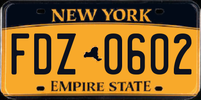 NY license plate FDZ0602