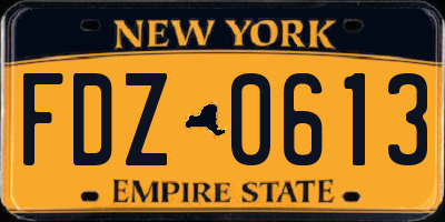 NY license plate FDZ0613