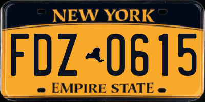 NY license plate FDZ0615