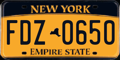 NY license plate FDZ0650
