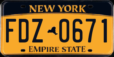 NY license plate FDZ0671