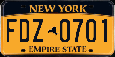 NY license plate FDZ0701