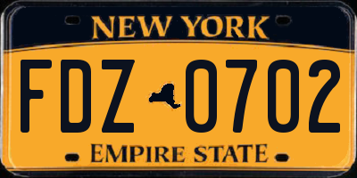 NY license plate FDZ0702