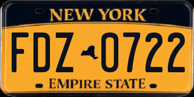 NY license plate FDZ0722