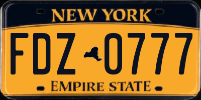 NY license plate FDZ0777