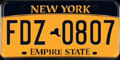NY license plate FDZ0807