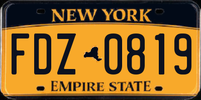 NY license plate FDZ0819