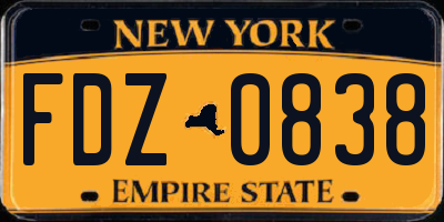 NY license plate FDZ0838