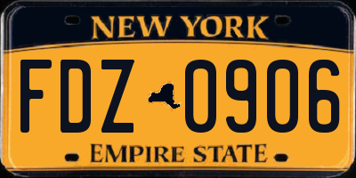 NY license plate FDZ0906