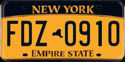 NY license plate FDZ0910