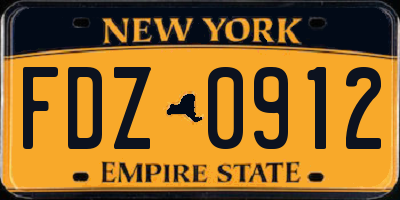 NY license plate FDZ0912