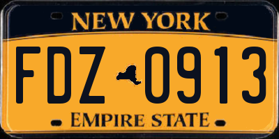 NY license plate FDZ0913