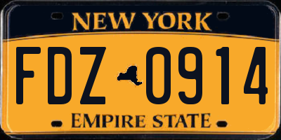 NY license plate FDZ0914