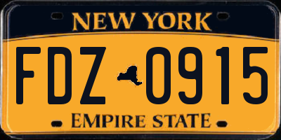 NY license plate FDZ0915