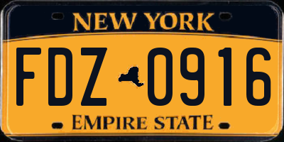 NY license plate FDZ0916