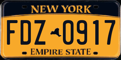 NY license plate FDZ0917