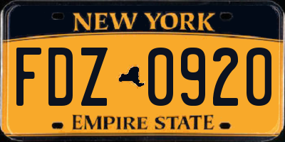 NY license plate FDZ0920