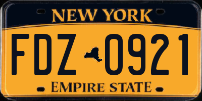 NY license plate FDZ0921