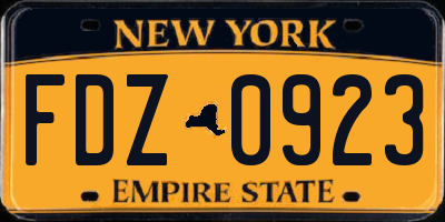 NY license plate FDZ0923