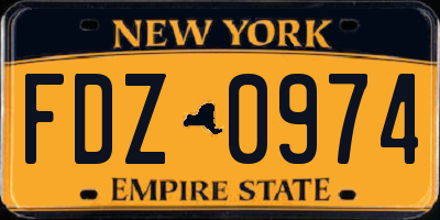 NY license plate FDZ0974