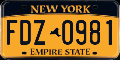 NY license plate FDZ0981