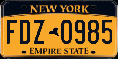 NY license plate FDZ0985