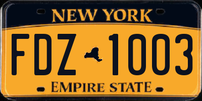NY license plate FDZ1003