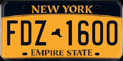 NY license plate FDZ1600