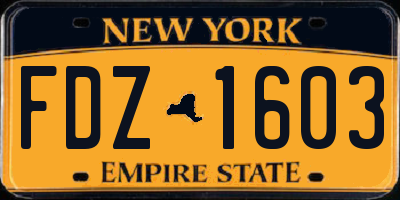 NY license plate FDZ1603
