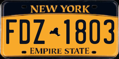 NY license plate FDZ1803