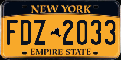 NY license plate FDZ2033