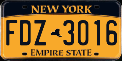 NY license plate FDZ3016