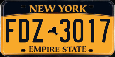 NY license plate FDZ3017