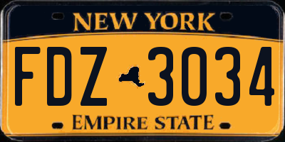 NY license plate FDZ3034