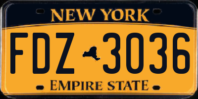 NY license plate FDZ3036