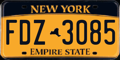 NY license plate FDZ3085