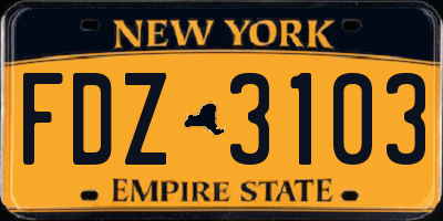 NY license plate FDZ3103