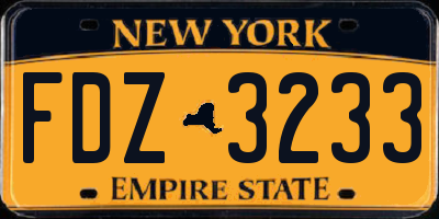 NY license plate FDZ3233