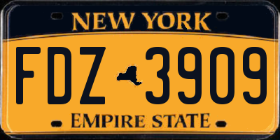 NY license plate FDZ3909