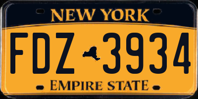NY license plate FDZ3934