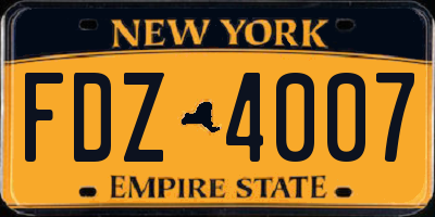 NY license plate FDZ4007
