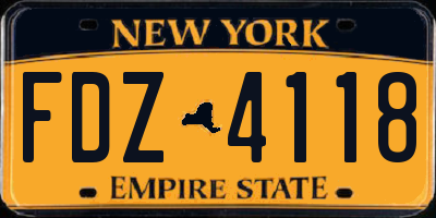 NY license plate FDZ4118