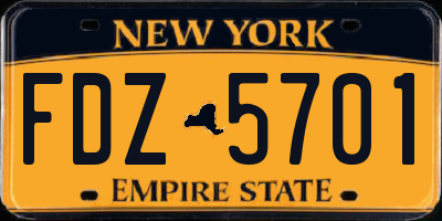 NY license plate FDZ5701