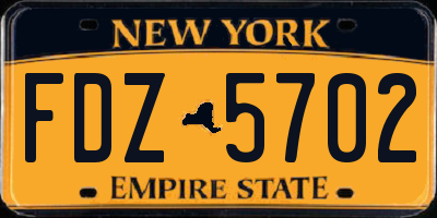 NY license plate FDZ5702
