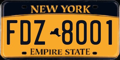 NY license plate FDZ8001