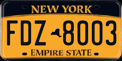 NY license plate FDZ8003
