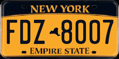NY license plate FDZ8007