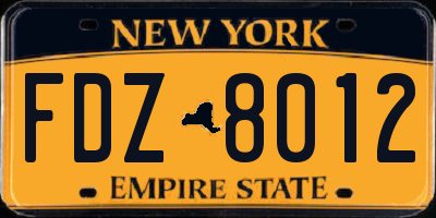 NY license plate FDZ8012