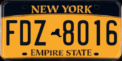 NY license plate FDZ8016