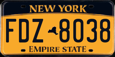 NY license plate FDZ8038